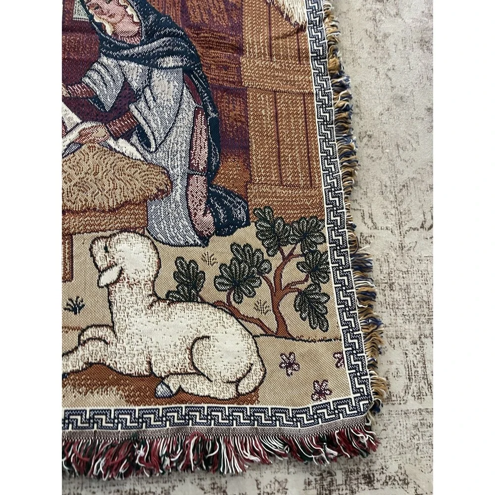 Vintage Nativity Holy Family Christmas Tapestry Blanket Throw Mary Jesus 49